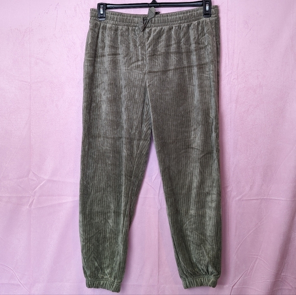 H&M Sage Green Corduroy Drawstring Waist Joggers size Large - Picture 1 of 8